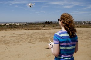 Voice of San Diego reporter Lisa Halverstadt practices flying a drone.