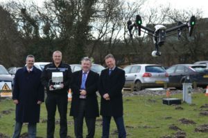 TAKING FLIGHT: Colin Pipe, Inspector HamiltonMartyn Underhill and Tony Porter with the drone