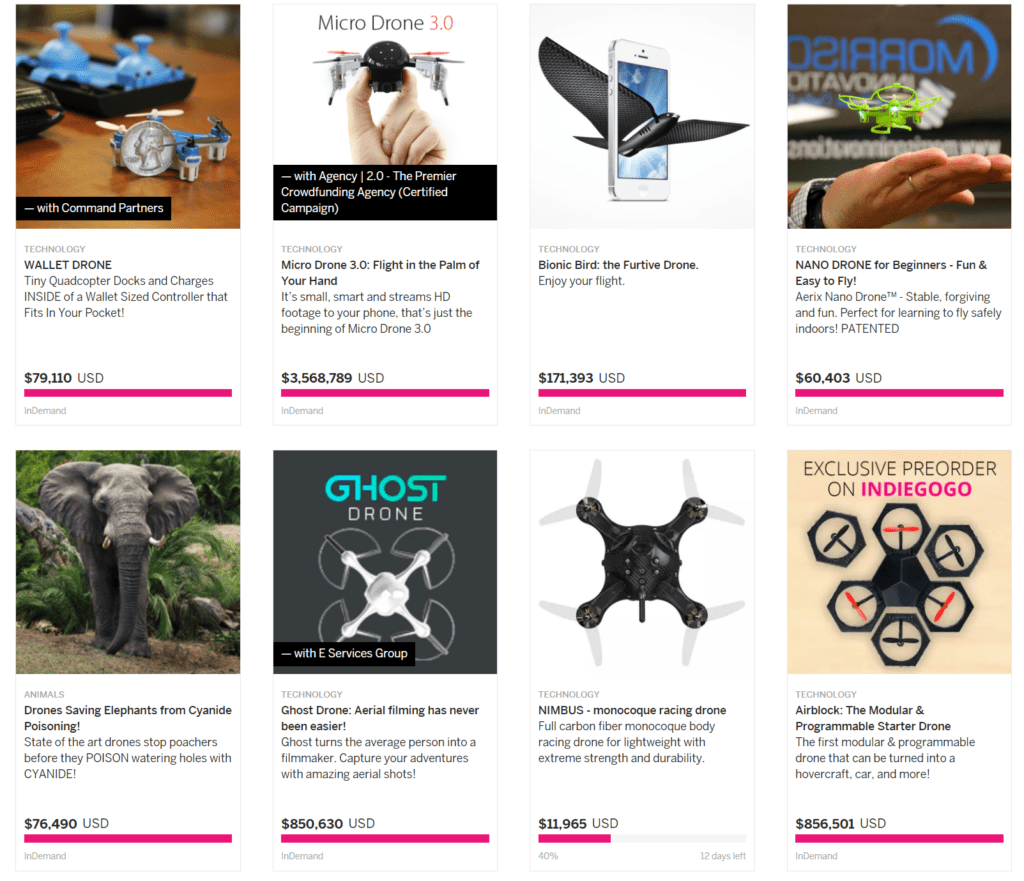 indiegogo crowdfunding drones