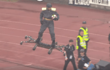 Man Riding Drone Delivers Ball for Portuguese Cup Final