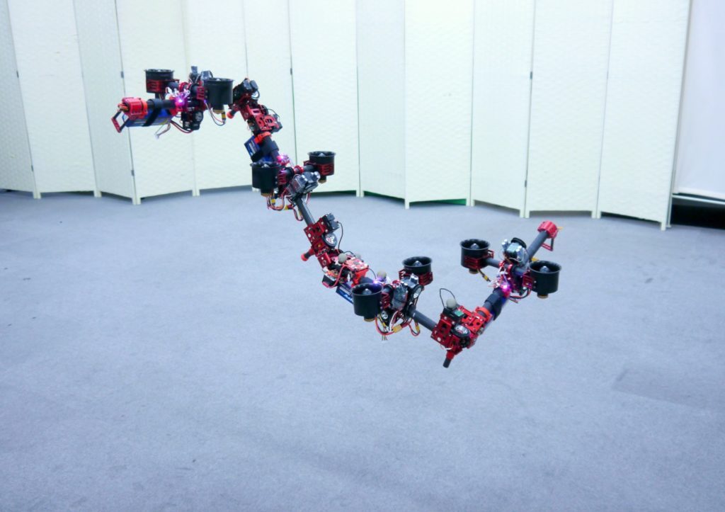 At JSK Lab at the University of Tokyo, roboticists have developed a robot called DRAGON: “Dual-rotor embedded multilink Robot with the Ability of multi-deGree-of-freedom aerial transformatiON.”