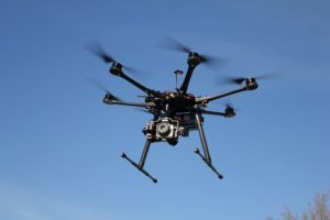 Parrot Anafi Drone Flying Against Blue Clear Sky On Background On